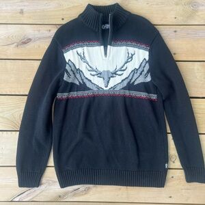 Chaps Men’s Black Antler Skull Mountain 3/4 Zip Sweater Size Medium